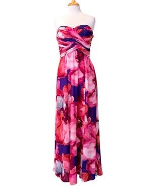 Ralph Lauren Strapless Pink & Purple Floral Maxi Dress Size 10